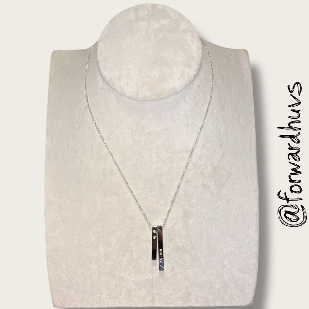 Mama Bear Silver-Tone Necklace – Dual Pendant, Cubic Zirconia Accents